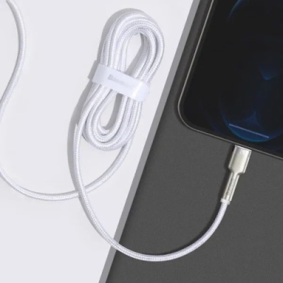 кабель baseus cafule metal usb - lightning 2.4a/2m (caljk-b02) (white) 