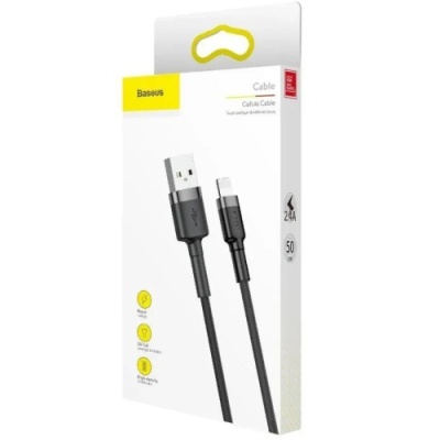кабель baseus cafule usb - lightning 2.4a/0.5m (calklf-ag1) (black-gray) 