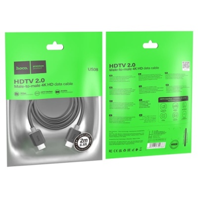 hdmi кабель hoco us08 4k 2,0 hd (2м) (чорний) 