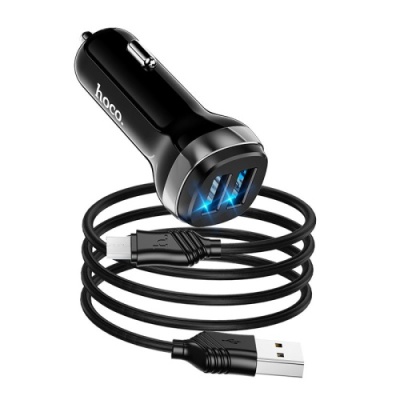 Автомобільний Зарядний Пристрій Hoco Z40 2USB/2.4A + (USB - MicroUSB) (Чорний)