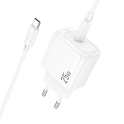 мережевий зарядний пристрій hoco cs53a 1type-c/25w/pd + (type-c - type-c) (бiлий) 