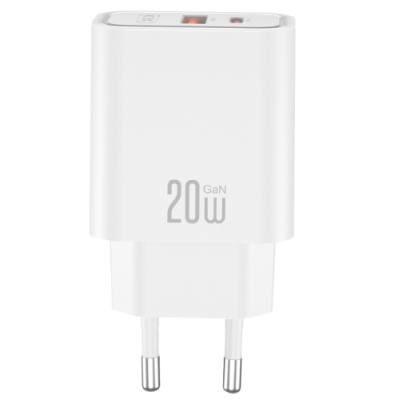 мережевий зарядний пристрій xo ce40 1usb/18w/qc3.0 + 1type-c/20w/pd + (type-c - type-c) (бiлий) 