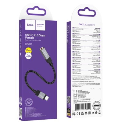 перехідник hoco upa32c type-c - jack 3.5 (чорний) 