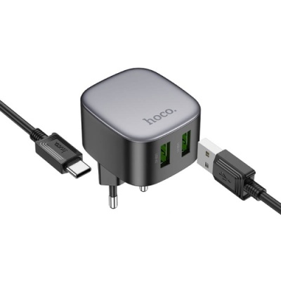 мережевий зарядний пристрій hoco cs34a 2usb/18w/qc3.0 + (usb - type-c) (чорний) 