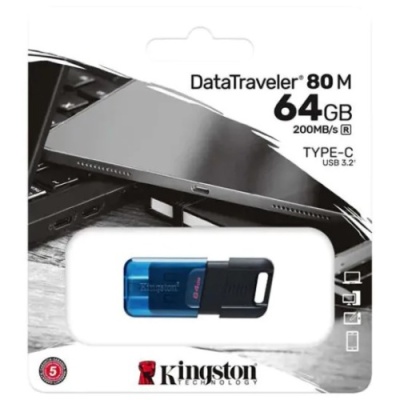 usb флеш-накопичувач kingston data tr 80m 64gb type-c usb 3.2 (чорний) 