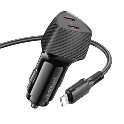 Автомобільний Зарядний Пристрій Borofone BZ31D 2Type-C/60W/PD + (Type-C - Lightning) (Чорний)