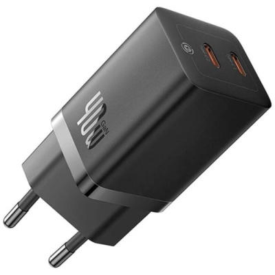 мережевий зарядний пристрій baseus gan5 pro fast charger eu (ccgp180101) 2type-c/40w/pd (чорний) 