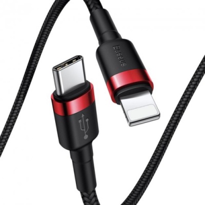 кабель baseus cafule (pd) type-c - lightning 20w/1m (catlklf-91) (red-black) 