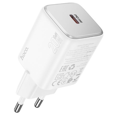 мережевий зарядний пристрій hoco n40 mighty 1type-c/20w/pd (білий) 