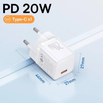 мережевий зарядний пристрій baseus gan5 (ccgn050102) 1type-c/20w/pd (білий) 