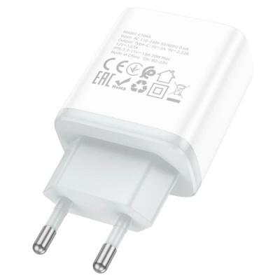 мережевий зарядний пристрій hoco c104a stage single port 1type-c/20w/pd (білий) 