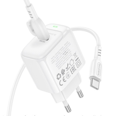 мережевий зарядний пристрій borofone bas43a 1type-c/20w/pd + (type-c - type-c) (білий) 