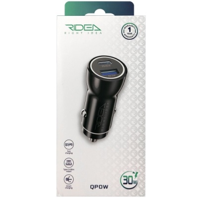 Автомобільний Зарядний Пристрій Ridea RCC-30110 QPow 1USB/1USB-C PD/QC 30W (Чорний)