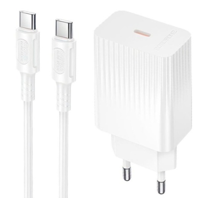 мережевий зарядний пристрій borofone bas75a 1type-c/30w/pd + (type-c - type-c) (бiлий) 