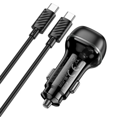 Автомобільний Зарядний Пристрій Hoco Z58A 1USB/1USB-C QC/PD48W + (Type-C - Type-C) (Чорний)