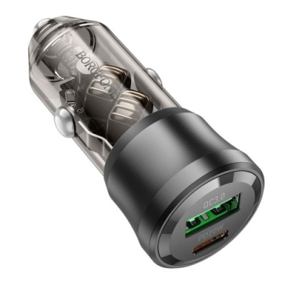 Автомобільний Зарядний Пристрій Borofone BZ25 38W 1USB/18W/QC3.0 + 1Type-C/20W/PD (Прозоро-Чорний)