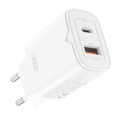мережевий зарядний пристрій xo l130 1usb/18w/qc3.0 + 1type-c/30w/pd (бiлий) 