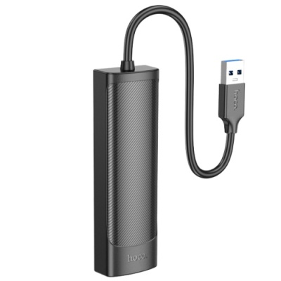usb hub hoco hb42 easy safety 4-in-1 gigabit ethernet adapter(usb to usb3.0*3+rj45) black 