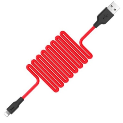 кабель hoco x21 plus silicone usb - lightning 2.4a/1m (чорно-червоний) 