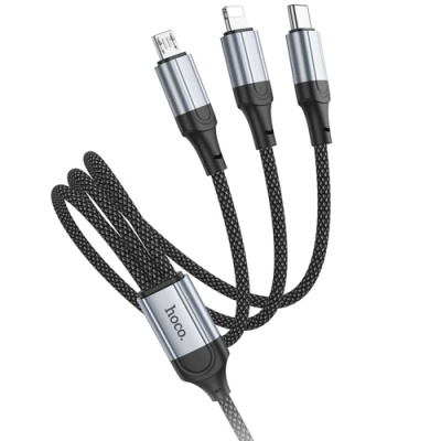 кабель hoco x102 3in1 usb - (lightning+microusb+type-c) 2.4a/1m (чорний) 