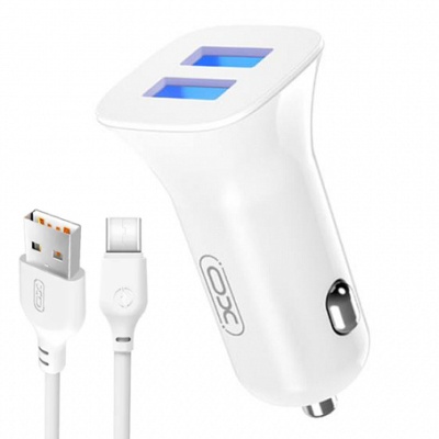 Автомобільний Зарядний Пристрій XO TZ10 2USB/2.4A + (USB - Type-C) (Білий)