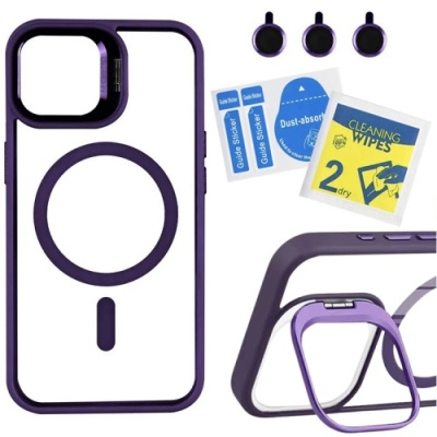 Купить чохол tpu+pc+metal stand case with magsafe and camera lenses для apple iphone 12/12 pro (dark purple) онлайн