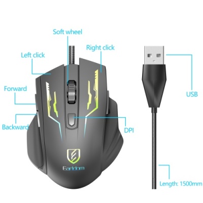 мишка дротова earldom et-km15 gaming (чорний) 