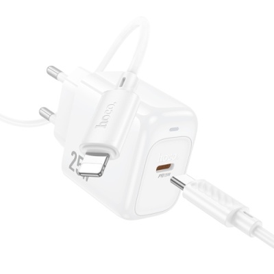 мережевий зарядний пристрій hoco cs53a 1type-c/25w/pd + (type-c - lightning) (бiлий) 