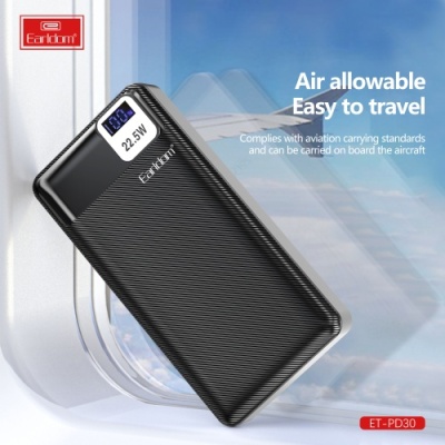 додаткова батарея power bank earldom et-pd30 20000 mah pd20w+qc3.0 22.5w (чорний) 