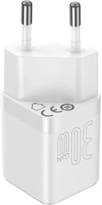 мережевий зарядний пристрій baseus gan3 fast charger eu (ccgn010102) 1type-c/30w/pd (білий) 