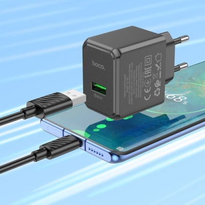 мережевий зарядний пристрій hoco cs12a 1usb/18w/qc3.0 + (usb - type-c) (чорний) 