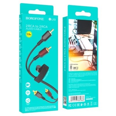 кабель aux borofone bl13 2*rca to 2*rca 1.5m (чорний) 