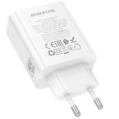 мережевий зарядний пристрій borofone ba109a pd40w (1type-c) (білий) 