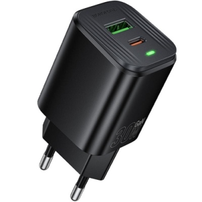 мережевий зарядний пристрій borofone bas85a pd30w + qc3.0 (1usb/1type-c/3a) (чорний) 