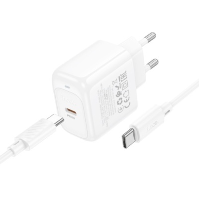 мережевий зарядний пристрій hoco cs53a 1type-c/25w/pd + (type-c - type-c) (бiлий) 