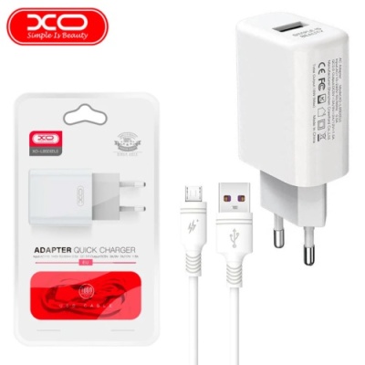 мережевий зарядний пристрій xo l85d 1usb/18w/qc3.0 + (usb - microusb) (бiлий) 