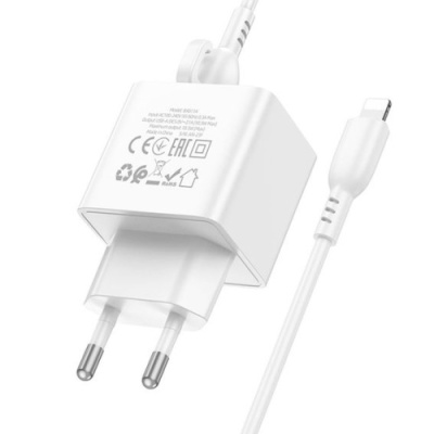 мережевий зарядний пристрій borofone bas11a 1usb/10.5w + (usb - lightning) (білий) 