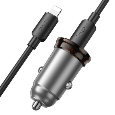 Автомобільний Зарядний Пристрій Hoco NZ16A PD25W+QC3.0 (1USB/1Type-C) + (Type-C - Lightning) (сірий)