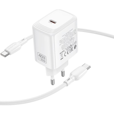 мережевий зарядний пристрій borofone bn33 pd40w (1type-c) + type-c - type-c (білий) 