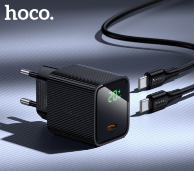 мережевий зарядний пристрій hoco cs82a 1type-c/20w/pd + (type-c - type-c) (чорний) 